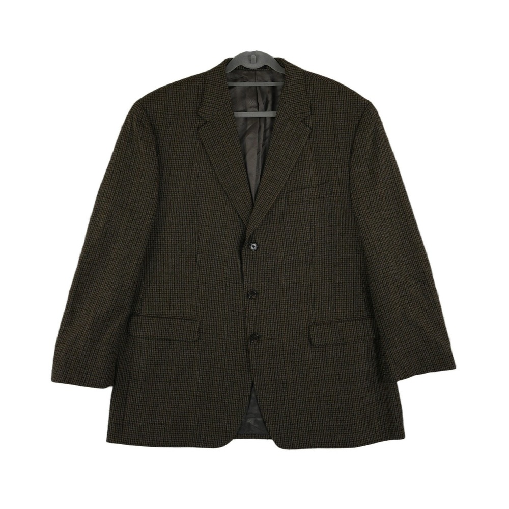 Ralph Lauren Blazer Men's Size 48L Brown Houndstooth Pure 100% Wool Elbow Patch